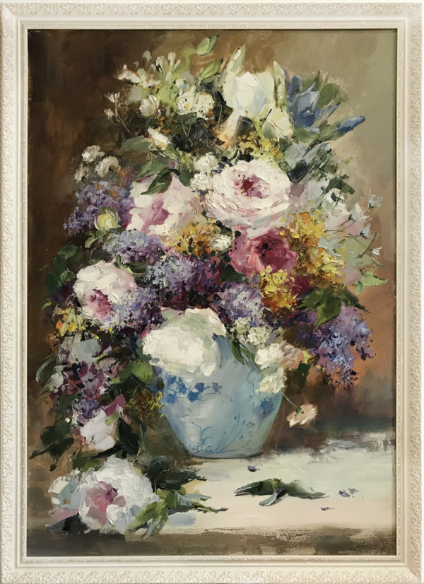 Натюрморт с цветами в вазе маслом на холсте