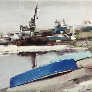 Порт с лодками. Картина написана масляными красками на грунтованном холсте